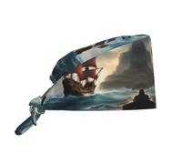 WHJSSF Cappello da lavoro con motivo nave pirata fantasy, per donne e uomini, regolabile, assorbe il sudore, traspirante, nero