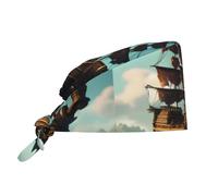 WHJSSF Cappello da lavoro con stampa di navi pirata fantasy, per donne e uomini, regolabile, assorbe il sudore, traspirante, nero