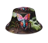 WHJSSF Cappello da pescatore riflettente con stampa di insetti strani, unisex, protezione solare, copricapo per uomini e donne, nero