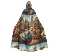 WHJSSF Cars In The Castle Prints, mantello con cappuccio per adulti, per Halloween, super grande, senza cerniera