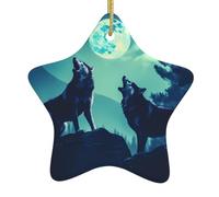 WHJSSF Ciondolo a forma di lupo che ulula alla luna piena, in ceramica, ornamento facile da appendere, molto adatto per decorare alberi di Natale