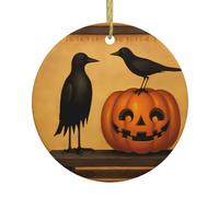 WHJSSF Ciondolo rotondo da appendere in ceramica a forma di albero di Natale con merlo e zucca, 7,4 cm, squisita porcellana bianca, facile da appendere