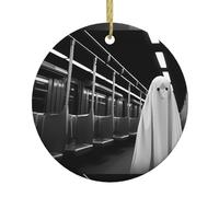 WHJSSF Ciondolo rotondo in ceramica con motivo fantasma a mezzanotte, 7,4 cm, aggiunge un'atmosfera festosa alle feste di vacanza