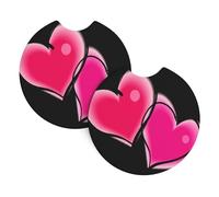 WHJSSF Confezione da 2 sottobicchieri con due cuori rosa, strati in neoprene di alta qualità per protezione contro le fuoriuscite e interni eleganti del veicolo, adatti alla maggior parte delle auto