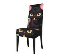 WHJSSF Copertura protettiva per sedia da pranzo con gatto nero che mangia lecca-lecca, morbido, confortevole, resistente alle pieghe, elastico, si adatta alla maggior parte delle sedie senza braccioli