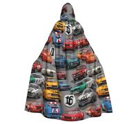 WHJSSF Crazy Retro Cars Pattern Halloween adulto mantello con cappuccio mantello con papillon per feste in costume cosplay
