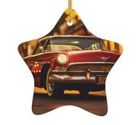 WHJSSF Decorazione natalizia con ciondolo a forma di stella in ceramica stampata a forma di auto vintage, facile da appendere, molto adatto per decorare alberi di Natale