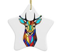 WHJSSF - Decorazione per albero di Natale in ceramica da appendere a forma di stella con stampa di cervi in nove colori, con cavo in filo dorato, facile da appendere