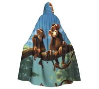 WHJSSF Due scimmie stampate Halloween adulto mantello con cappuccio grande mantello con cappuccio con papillon, senza cerniera