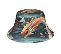 WHJSSF Fish Leap Dragon Gate Prints Cappello alla pescatora riflettente - unisex protezione solare copricapo per uomini e donne nero
