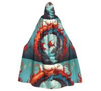 WHJSSF Fish Leap - Mantello con cappuccio per Halloween, con stampa di Dragon Gate, per adulti, super grande, senza cerniera