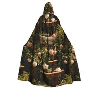 WHJSSF Fontana da giardino con rose modello Halloween adulto mantello con cappuccio mantello con papillon per feste in costume, cosplay