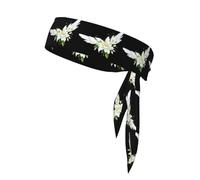 WHJSSF Foulard sportivo con ali di fiori bianchi su entrambi i lati, per donne e uomini, regolabile per tutte le circonferenze della testa