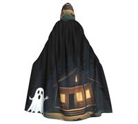 WHJSSF Ghost In Front Of The Hut Prints, mantello con cappuccio per Halloween, per adulti, super grande, senza cerniera