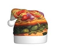 WHJSSF Grandi cappelli di Natale della peluche degli uomini e delle donne di stampa della pizza, tappi adulti del partito di festa di Capodanno