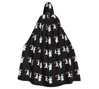 WHJSSF Happy Little White Rabbit Prints, mantello con cappuccio per Halloween, per adulti, con cappuccio, senza cerniera