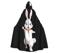 WHJSSF Happy Little White Rabbit Prints, mantello con cappuccio per Halloween, per adulti, per giochi di ruolo, costumi da palcoscenico, feste, facile da pulire