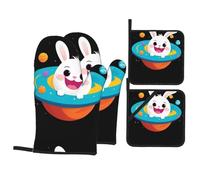 WHJSSF Happy Rabbit Planet - Set di 4 pezzi, termoisolante e resistente alle scottature, per cucina e barbecue all'aperto