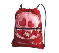WHJSSF Happy Valentine's Day Prints, zaino con cerniera e coulisse, leggero, impermeabile, con tasca frontale e organizer interno, perfetto per viaggi, yoga ed escursioni