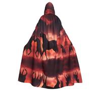WHJSSF Horses Red Glowing Clouds Printed Adult Halloween giacca con cappuccio mantello lungo partito mantello adatto per uomini e donne