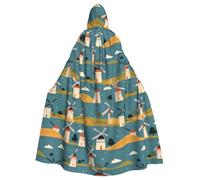 WHJSSF Il mulino a vento rotante stampato adulto Halloween giacca con cappuccio mantello lungo partito mantello adatto per uomini e donne