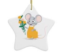WHJSSF Il topo che raccoglie fiori stampato in ceramica ornamento a forma di stella facile da appendere, molto adatto per decorare alberi di Natale