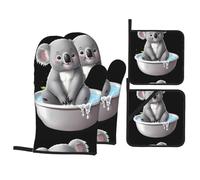 WHJSSF Koala prendendo un bagno Stampa Cucina cottura set di quattro pezzi Include 2 guanti isolati e 2 coperchi per pentole con tasche anti-scottatura e termoisolante