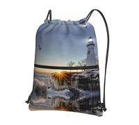 WHJSSF Lighthouse Rocks Seaside Prints, zaino con cerniera e coulisse, leggero, impermeabile, con tasca frontale e organizer interno, perfetto per viaggi, yoga ed escursioni