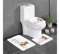 WHJSSF Little Brown Bear Next to The Bicycle Prints - Set di tappeti da bagno antiscivolo, 3 pezzi, tappetini ovali e rettangolari per WC, toeletta e servizi igienici