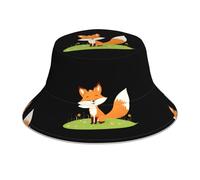 WHJSSF Little Fox in the Field - Cappello alla pescatora riflettente con stampa - unisex protezione solare copricapo per uomini e donne nero