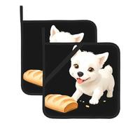 WHJSSF Little White Dog Mangia pane stampa quadrato isolante, 2 pezzi, spesso e resistente, con cordino, per forni a microonde, forni, grigliate all'aperto