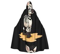 WHJSSF Mantello con cappuccio e papillon per Halloween, per adulti, motivo: piccola zebra che gioca nel fango, per feste in costume, cosplay