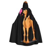 WHJSSF Mantello con cappuccio per adulti con stampa di cammello che tiene un cuore, per Halloween, per giochi di ruolo, costumi da palcoscenico, feste, facile da pulire
