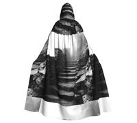WHJSSF Mantello con cappuccio per adulti con stampa di Mountain Mist Over The Stone Steps - Mantello con cappuccio super grande senza cerniera