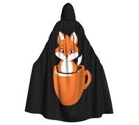 WHJSSF Mantello con cappuccio per adulti con stampa "Have A Cup Of Fox Coffee Prints", per giochi di ruolo, costumi da palcoscenico, feste, facile da pulire