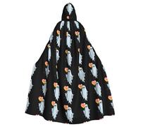 WHJSSF Mantello con cappuccio per Halloween con stampa di fantasma che tiene un palloncino d'amore, per giochi di ruolo, costumi da palcoscenico, feste, facile da pulire