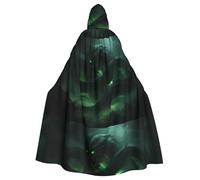 WHJSSF Mantello con cappuccio verde con stampa serpente piumato per Halloween, per adulti, per giochi di ruolo, costumi da palcoscenico, feste, facile da pulire