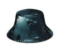 WHJSSF Monster Under The Sea Prints Cappello alla pescatora riflettente per uomini e donne, per viaggi, campeggio, escursionismo, nero