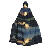 WHJSSF Moonlit Canoa River Stampe Halloween Adulto Mantello con Cappuccio Mantello con Papillon per feste in costume Cosplay