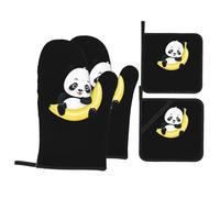 WHJSSF Panda on a banana Printing Kitchen Baking set di quattro pezzi Include 2 guanti isolati e 2 coperchi per pentole con tasche anti-scottatura e termoisolante