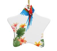 WHJSSF Pappagalli colorati tra i fiori stampati Natale in ceramica ciondolo ornamento facile da appendere, molto adatto per decorare alberi di Natale