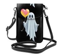 Whjssf Piccola borsa per cellulare 19,3 x 12,4 cm, fantasma con palloncino d'amore, in pelle stampata a tracolla, custodia per telefono da donna, perfetta per passeggiate, campeggio, nero