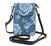 Whjssf Piccola borsa per telefono cellulare 19,3 x 12,4 cm, belle rose su sfondo blu, in pelle stampata, custodia per telefono a tracolla per donne, perfetta per passeggiate, campeggio