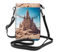 WHJSSF Piccola borsa per telefono cellulare 19,3 x 12,4 cm Castle On The Beach in pelle stampata custodia per telefono a tracolla per donne, perfetta per passeggiate, campeggio