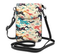 WHJSSF Piccola borsa per telefono cellulare 19,3 x 12,4 cm con cavallo al galoppo stampato in pelle a tracolla con patta custodia per telefono per donne, perfetta per passeggiate, campeggio