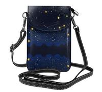 Whjssf Piccola borsa per telefono cellulare 19,3 x 12,4 cm con stelle dorate nel cielo notturno stampato in pelle a tracolla custodia per telefono da donna, perfetta per passeggiate, campeggio