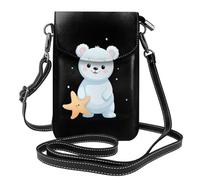 WHJSSF Piccola borsa per telefono cellulare 19,3 x 12,4 cm, piccolo orso bianco che tiene una stella marina in pelle stampata a tracolla custodia per telefono per donne, perfetta per passeggiate