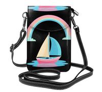 WHJSSF Piccola borsa per telefono cellulare 19,3 x 12,4 cm, rosa blu barca sotto l'arcobaleno, in pelle stampata a tracolla, custodia per telefono per donne, perfetta per passeggiate, campeggio