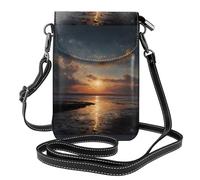 WHJSSF Piccola borsa per telefono cellulare 19,3 x 12,4 cm tramonto al mare in pelle stampata a tracolla custodia per telefono da donna, perfetta per passeggiate, campeggio