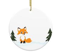 WHJSSF Piccola volpe sotto la neve modello albero di Natale in ceramica pendente rotondo da appendere - 7,4 cm squisita porcellana bianca facile da appendere
